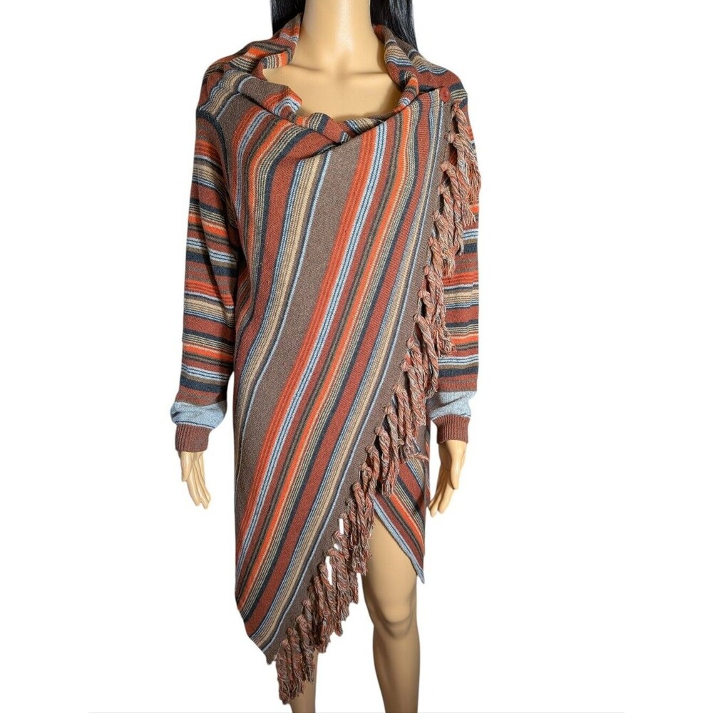 Wrap Sweater with Tassels Earthy Colors